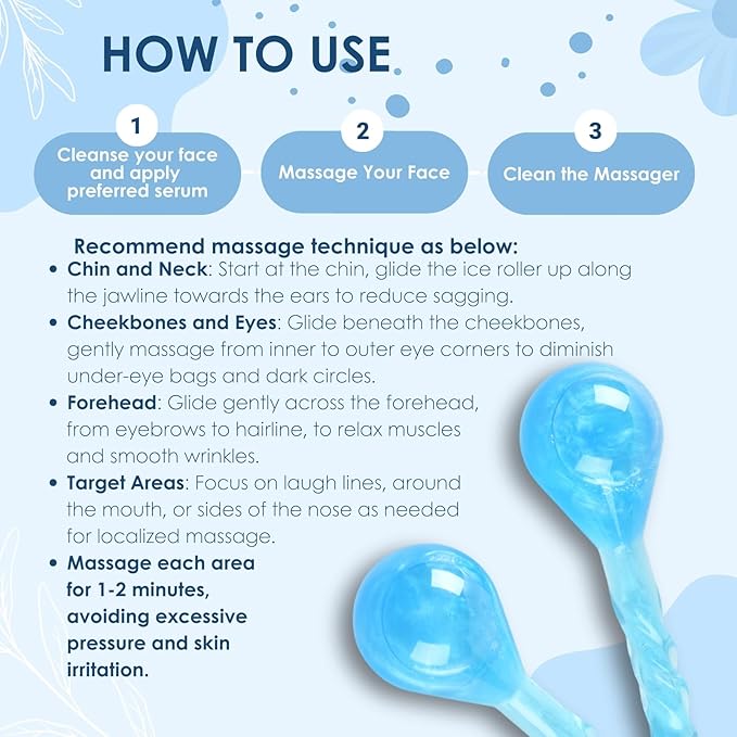 Facial Ice Globes Cryo Sticks, Cooling Beauty Tool for Face, Neck & Eyes, Helps Reduce Puffiness, Refine Pores & Smooth Fine Lines, Cryotherapy Roller for At-Home Skincare Routine