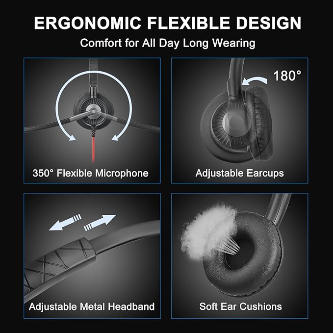 Callez USB Headset with ENC Dual Mic Noise Cancelling for PC Laptop Mac, Computer Headset with MS Teams Call Button Wired Stereo Headphones for Teams Zoom Home Office Work Call Center