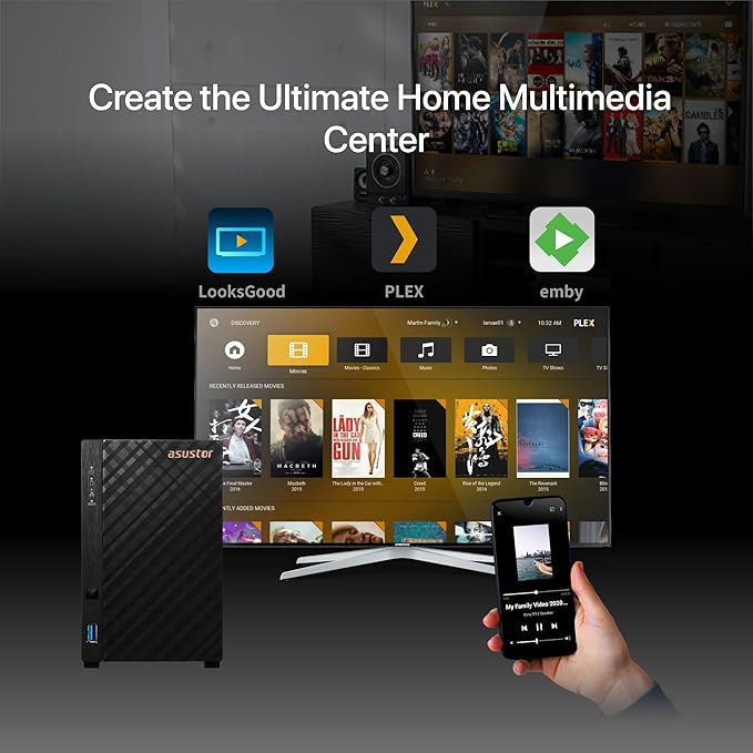 Asustor Drivestor 2 Lite AS1102TL, 2 Bay NAS Enclosure Network Storage, 1.7GHz Quad Core, 1GbE Port, 1GB RAM DDR4, Network Attached Storage for Cloud Storage (Diskless)