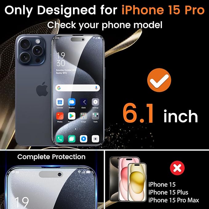 4+4 Pack Privacy Screen Protector for iPhone 15 Pro 6.1-Inch with 4 Pack Camera Lens Protector, Anti Spy Tempered Glass Film 9H Hardness Case Friendly