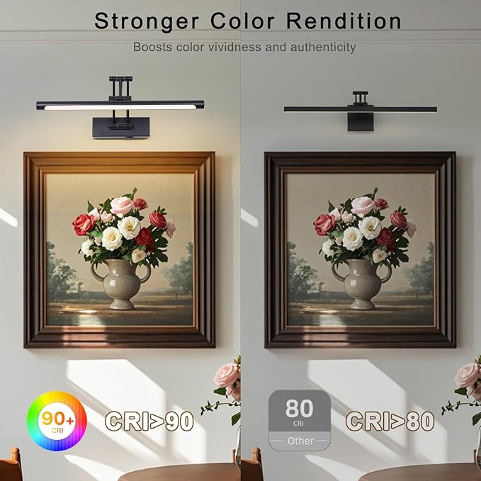Battery Operated Picture Light with Remote 16” Black Art Light for Painting Dimmable & Timer Wireless Gallery Lights 3CCT Frame lighting Rechargeable Wall Lights for Artwork Potrait Dartboard