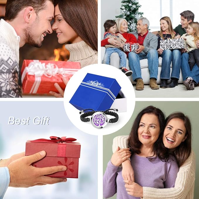 ttstar Essential Oil Diffuser Bracelet Set - Stainless Steel Aromatherapy Locket with Adjustable Band, Includes 12pcs Refill Pads Gift for Women