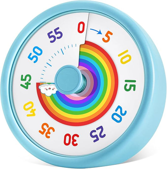HIPPIH Visual Timer for Kids, 60 Minute Countdown Timers for Classroom Kitchen Office, Rainbow Disk Desk Timer Clock with Silent Operation, Pomodoro Timer Time Management Tools for Toddler ADHD Blue