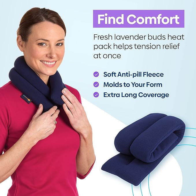 SunnyBay Microwave Heating Pad, Microwavable Heated Neck and Shoulder Wrap, Soothing Weighted Moist Heat or Ice Pack with Flaxseed and Lavender, 26x5 Inches, 2.5 lbs, Navy Blue