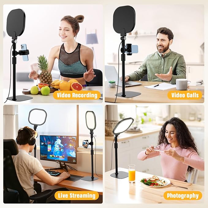 2 Packs Video Conference Lighting Kits, Dimmable Desk Ring Light with Stand and Phone Holder, Computer Laptop Light for Zoom Meeting, Video Calls, Live Streaming, Podcasting, Video Recoring