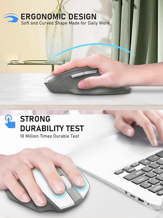 E-YOOSO Wireless Mouse for Laptop, 2.4GHz Computer Mouse 5 Adjustable DPI Office Cordless Mice with USBA Receiver, 6 Buttons, 4000 DPI, Medium to Large Sized Hands Compatible with PC, Laptop, Desktop