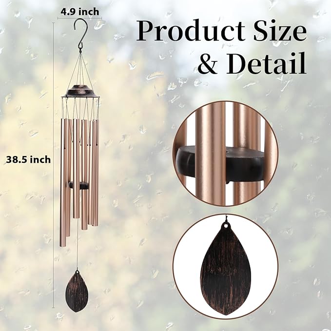 MUMTOP Wind Chimes for Outside - Deep Tone Memorial Sympathy Wind Chimes Outdoor, 38.5 Inch Windchimes Clearance for Garden, Patio,Yard Decor Gift (Golden)