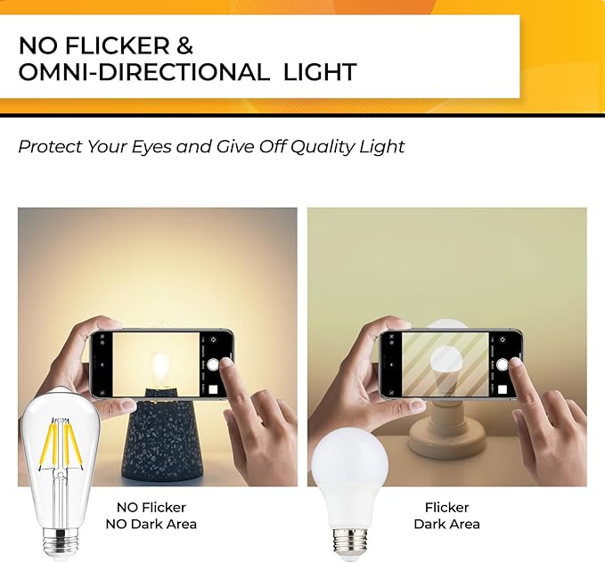 Hizashi Vintage LED Edison Bulbs, Dimmable E26 LED Bulb, 4W, Equivalent 40W, 3000K Soft White, 95+ CRI 450 Lumens, ST19 Light Bulbs, Clear Glass, Pack of 24