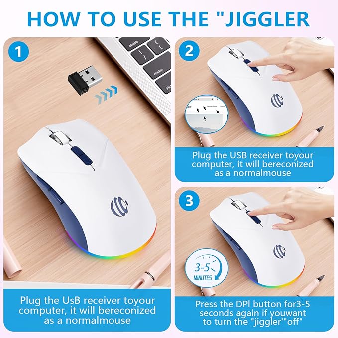 Wireless Bluetooth Mouse, Rechargeable USB Optical Mouse, 3 Adjustable DPI, LED Silent Dual Mode(Bluetooth 5.2 and 2.4G) Wireless Mouse for Mac, Laptop, PC, Android, Windows