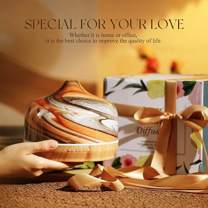 Porseme 500ml Glass Essential Oil Diffuser Aromatherapy Ultrasonic Cool Mist Humidifier 15-21 Running Hours Waterless Auto-Off Air Diffusers for Sleeping,Yoga,Office Working,Spa and Rest (Deep Desert)