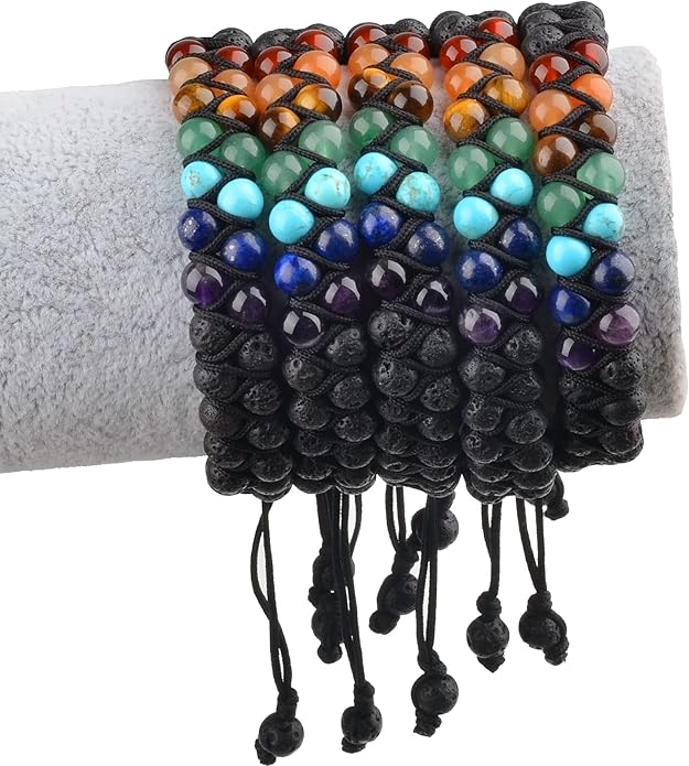 MASSIVE BEADS Double Layer Natural Chakra Healing Power Crystals Macrame Bracelet Yoga Stone Beads Gemstone Meditation Relax Anxiety Bangle for Unisex Women Men