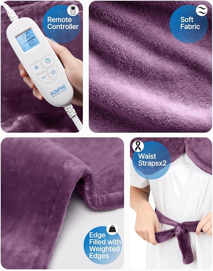 RENPHO Heating Pad for Neck and Shoulders and Back Pain Relief, Birthday Christmas Gifts for Men Women Mom Wife Seniors, FSA Eligible Items, Electric Heat Pad, ETL Certified, 24"x33", Purple