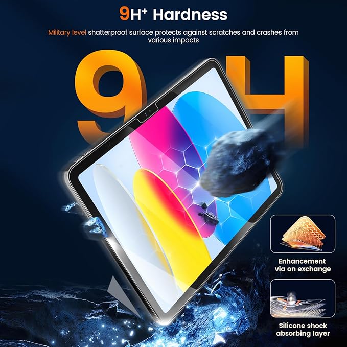 KCT Tempered Glass Screen Protector Compatible with iPad A16 11th Generation (2025)/ iPad 10th Generation (2022), 9H Tempered Glass with Bubble-free Installation Tray, HD Clear, High Sensitivity