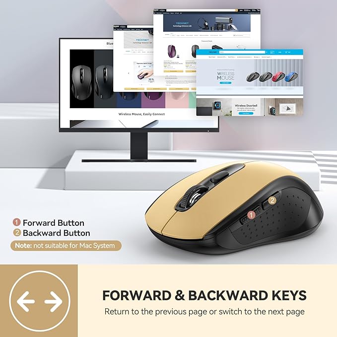 TECKNET Bluetooth Mouse, 4000DPI Wireless Mice for Laptop 2-in-1(BT 5.0/3.0+2.4Ghz) Computer Portable PC Mouse Wireless with USB Receiver for Mac (USB-A+Bluetooth, Black Gold)