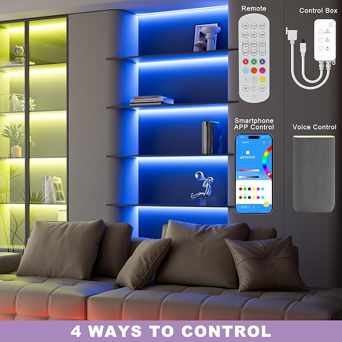 MIWISE RGB COB LED Strip Light 32.8ft/10m,Color Changing Dimmable Super Bright Strip Light 24V,Work with Alexa/Google Assistant/Tuya Multicolor Flexible Tape Light,for TV,Bedroom,Party DIY Decoration