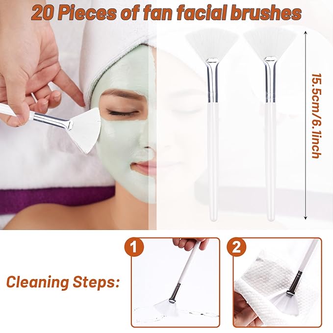 20 Pieces Fan Brushes Facial Applicator Brush Soft Makeup Mask Acid Applicator Brush Esthetician Cosmetic Brush for Mud Cream, Makeup Peel (White)