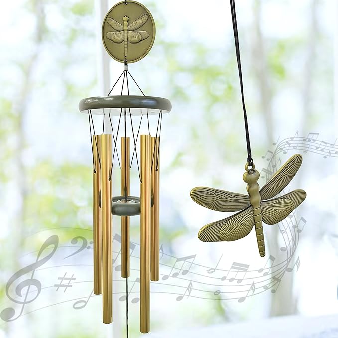 Dragonfly Wind Chimes for Outside,32" Windchimes Outdoors Dragonfly Gift for Women/Mother/Father/Christmas/Grandma,Birthday Gifts,Backyard Patio Yard Decoration Garden Decor(Bronze)