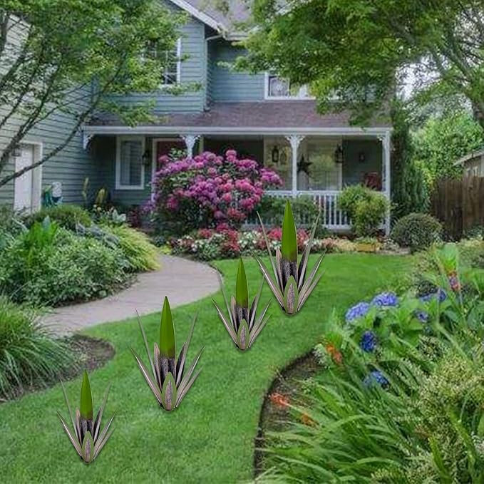 Metal Agave Plants, 2 Pack Big Tequila Rustic Sculpture, Rustic Metal Agave Plants Lawn Home Ornaments, for Yard Stakes, Garden Figurines, Outdoor Patio (2 PCS Green)