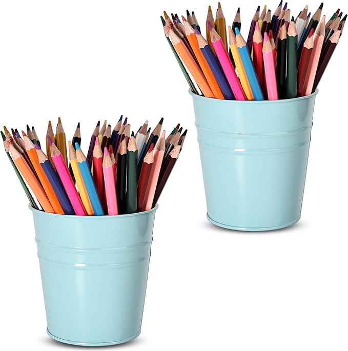 Pen Holder Cups for Desk,Metal Pencil Holder,Marker Pen Storage Holder Desktop Stationery Organizer Makeup Brush Holders, Desk Accessories & Workspace Organizers for Office School Home -2 Pack (Blue)