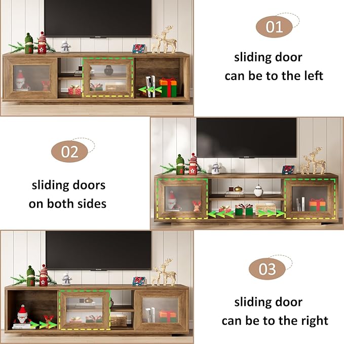 HSH 55" TV Stand for TVs up to 60 Inch, Entertainment Center with Sliding Doors and Under TV Storage Cabinet,Modern TV Media Console Wood for Living Room and Bedroom,Rustic Oak