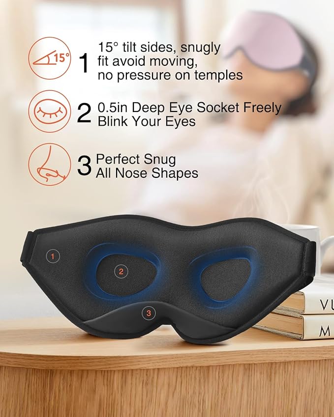 MABAO Sleep Mask for Side Sleeper, Eye Mask for Sleeping Women Men, 3D Contoured Cup No Eye Pressure 100% Light Blocking Sleeping Mask with Adjustable Strap Night Blindfold Flight, Travel, Nap, Pink