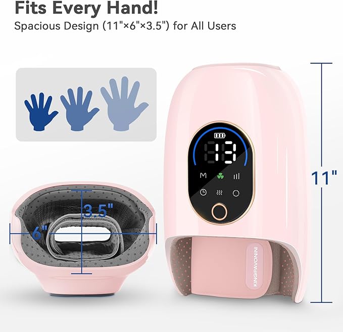 KingPavonini Hand Massager with Heat and Compression, Wrist Heating & Air-Compression, Palm Rolling, Cooling Fan, Cordless Wrist and Hand Massager for Arthritis and Carpal Tunnel, Gift for Women Men