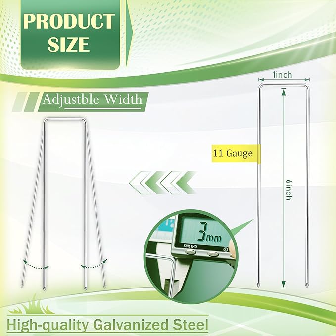 AJART Landscape Staples Garden Stakes: 6 Inch Reusable Galvanized Steel Spikes for Artificial Turf, Tents & Ground Cover - 200Pcs