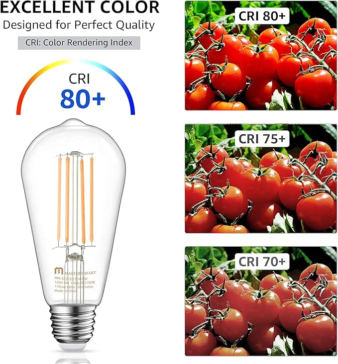 MASTERY MART 100 Watt LED Bulb, Edison Bulbs, Dimmable Light Bulbs E26, 2700K Soft White Bright 9W 1100 Lumens, ST21/ST64 Vintage Lightbulb, UL Listed, Clear Glass, Decorative Light Bulb (10 Pack)