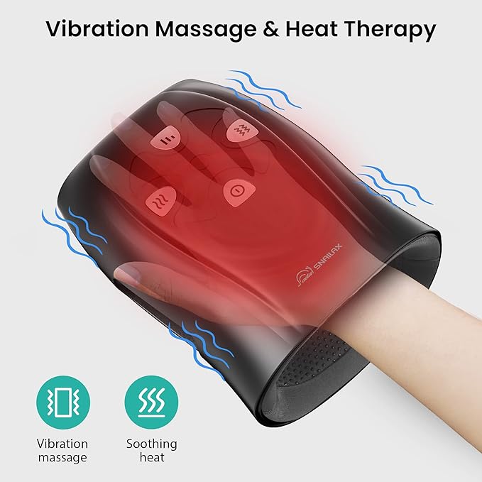 Snailax Hand Massager with Heat and Compression, Vibration, Cordless Hand Massager for Arthristis, Carpal Tunnel, Gifts for Women, Men, Mom(Black)