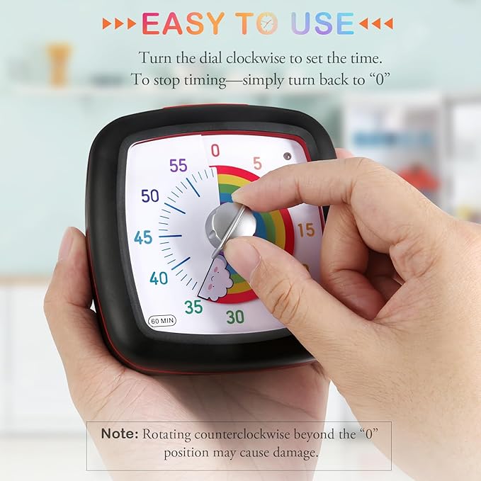 Secura 60-Minute Visual Timer, Silent Study Timer for Kids and Adults, Time Clocks, Time Management Countdown Timer for Teaching (Black & Cloud)