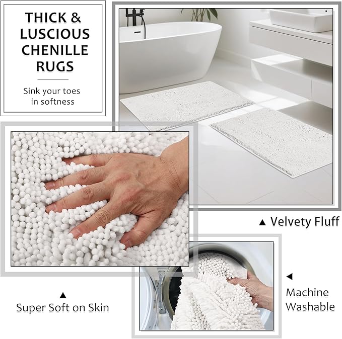 8-Piece White Bathroom Set - Resin Bathroom Accessories Sets Complete with Shower Curtain and Rugs, Soap Dispenser, Toothbrush Holder, Cup, Tray & Cotton Swab Jars