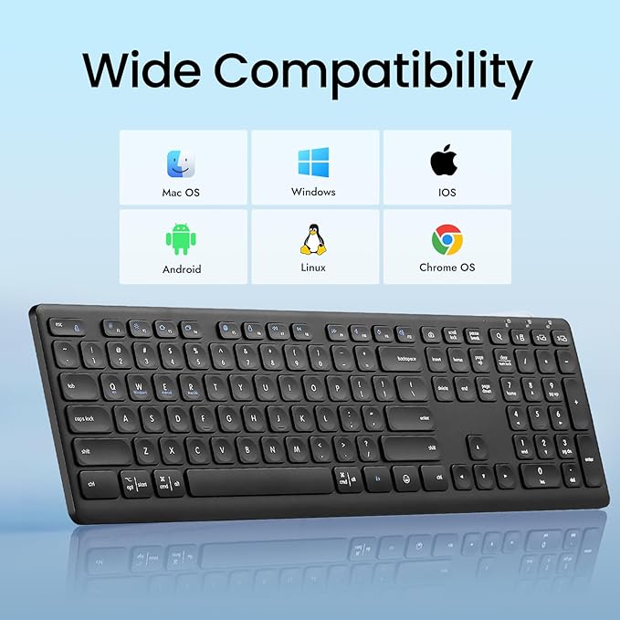 Wireless Bluetooth Keyboard, Support Multi Device Switching, Full Size, Scissor-Switch Keys Silent Design for Computer, Laptop, MacBook and iPad (US layout)