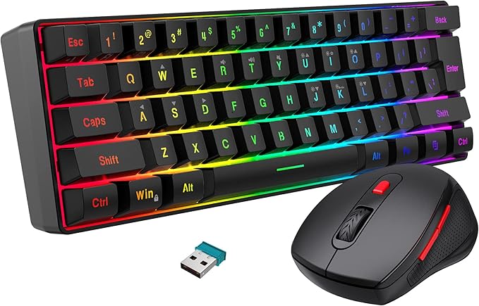 Snpurdiri 60% Wireless Gaming Keyboard and Mouse Combo, Include 2.4G Small Mini 60% Merchanical Feel Keyboard, Ergonomic Design Vertical Feel Wireless Mouse