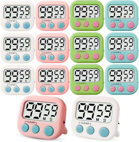 12 Pcs Digital Timer for Kids, Magnetic Countdown Kitchen Timer, Upgrade Loud Alarm Timers for Cooking, Kitchen, Exercise, Work, Study, Classroom, Outdoor Activities, Battery not Including