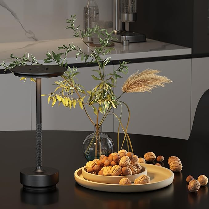 Cordless Table Lamp, LED Rechargeable Table Light with 3 Temp Settings, Stepless Dimming, 5000mAh Battery, USB-C, Memory, Aluminum Alloy, for Home, Patio, Restaurant, Outdoor. Black