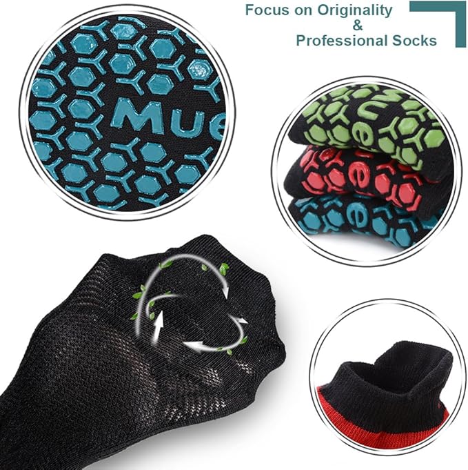 Muezna Men's Non-Slip Yoga Socks, Anti-Skid Pilates, Barre, Bikram Fitness Hospital Slipper Socks with Grips