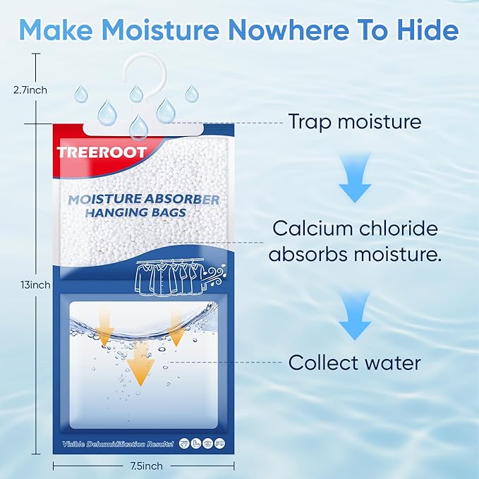 15 Pack Moisture Absorbers for Closet, 16OZ Hanging Closet Dehumidifier Bags, Hanging Humidity Absorber in Wardrobes, Kitchens and Bathrooms, Fragrance Free Portable Moisture bags