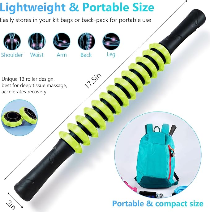 Muscle Roller Stick, Yoga Massage Roller Bar Fitness Beauty Tool for Athletes Relief Leg Back Pain (Green)