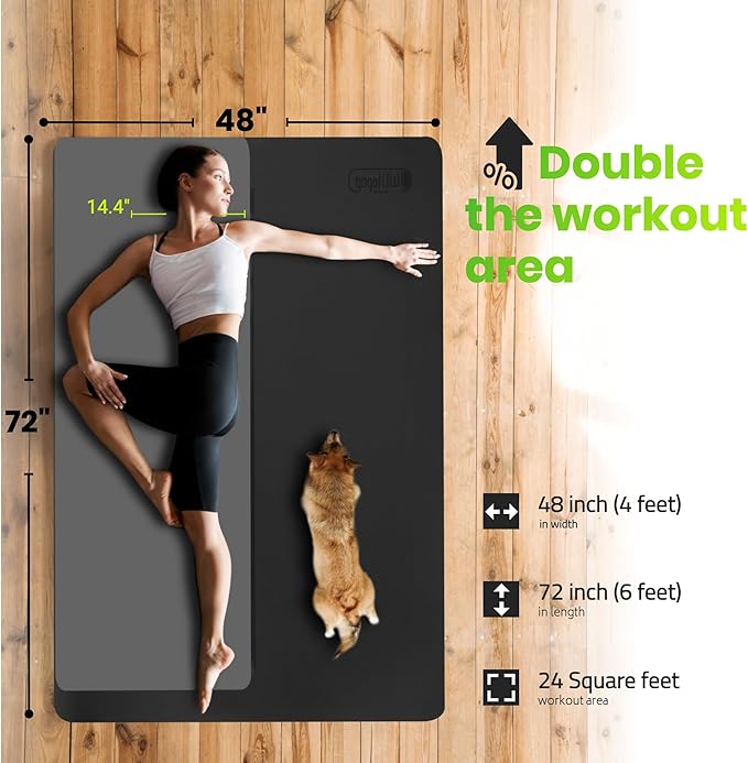 Large Yoga Mat (6'x4') – 1/4" & 1/2" Thick Exercise Mats for Home Workout, Extra Wide Workout Mats for Home Gym, Yoga, Pilates, Stretching, Floor & More