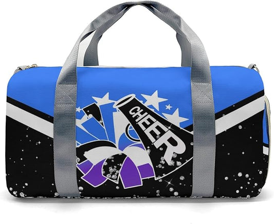 Cheer Personalized Cheerleader Sport Duffel Bags,Customized Waterproof Shoulder Bag Travel Duffel Bag with Trolley Sleeve Duffel Bags for Men Women,Powder Blue Weekender Bags with Shoe Compartments