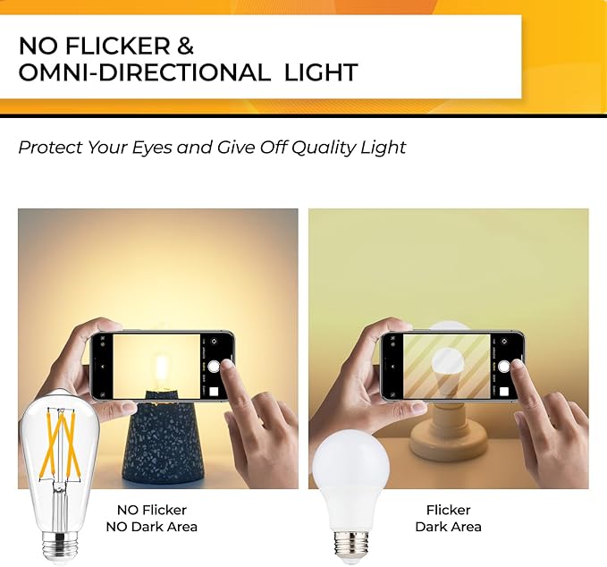 Hizashi Vintage LED Edison Bulb Dimmable, 6W Equivalent 60W, 2700k Warm White, E26 Base Led Light Bulbs, 700LM, High CRI 95+ Eye Protection, Clear Glass, Pack of 12