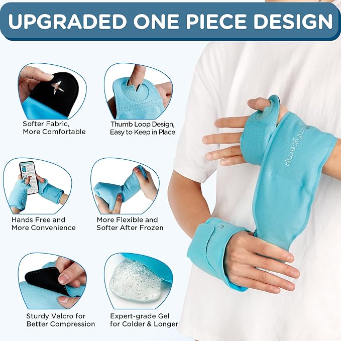 Comfytemp Wrist Ice Pack Wrap for Carpal Tunnel Relief, 2 Packs, FSA Eligible, Gel Ice Packs for Injuries Reusable for Wrist Hand Pain, Hot Cold Compress Brace, Surgery Recovery Items Gifts Men Women