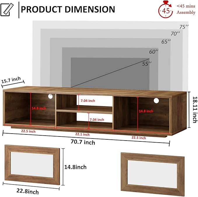 HSH 70 inch TV Stand for 75" TV,Entertainment Center for Living Room Under TV Storage Cabinet,Modern TV Media Console Wood with Sliding Doors for Bedroom,Rustic Oak