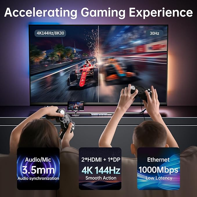 SSK 8K USB C Dock for Thunderbolt Laptop, MacBook Docking Station 3 Monitors,10Gbps USB C Hub Dual HDMI, Displayport, Ethernet,100W PD, Mic/Audio, USB C&A 3.2 Gen 2 Port for iPhone 15/Mac/Lenovo