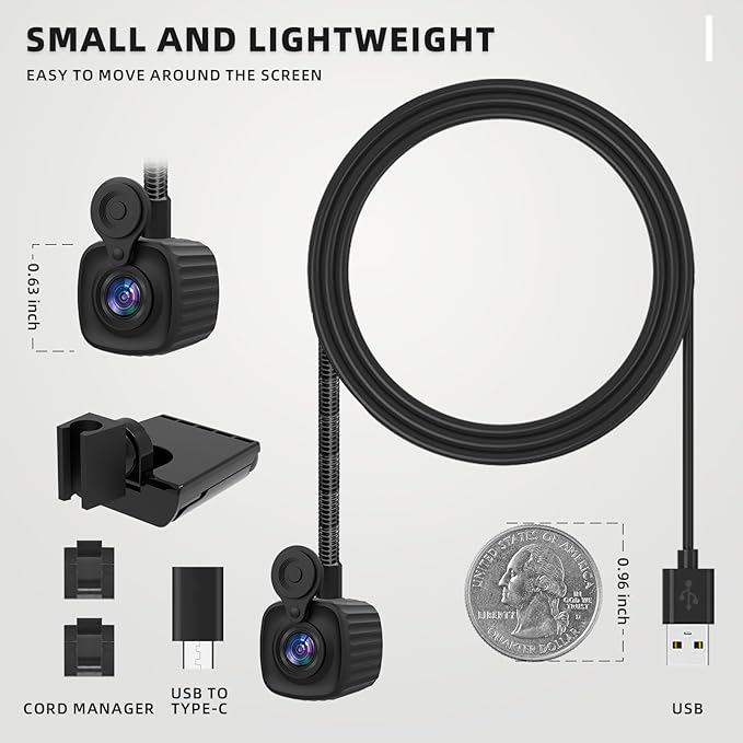 Webcam 4K Eye Center Cam Middle Autofocus Flexible Gooseneck Arm Center Camera Noise-Canceling Mic, USB Plug-and-Play & Privacy CoverZoom/Teams for PC Conferencing, Home Office Work, Remote Calls