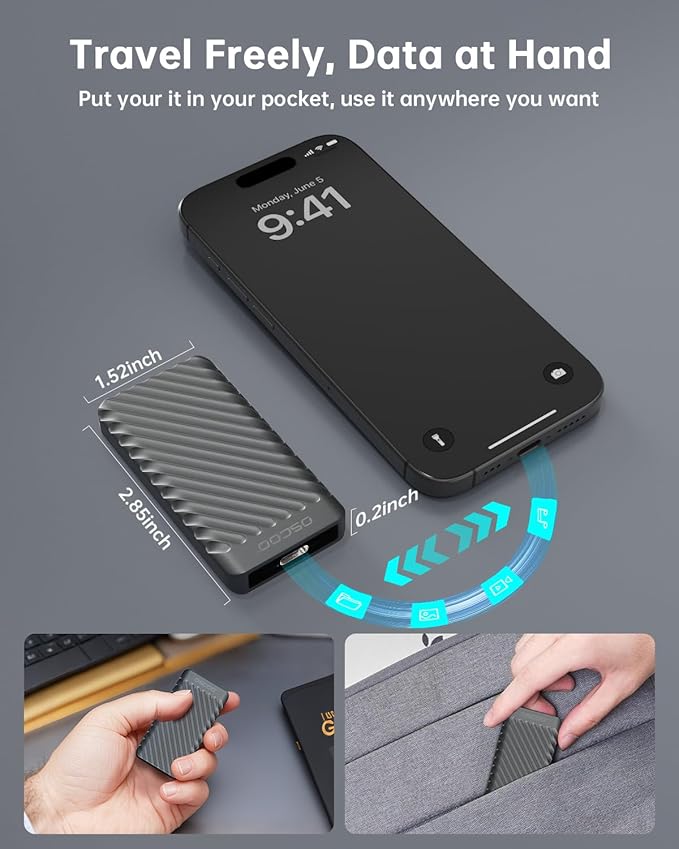 2TB Portable SSD, Up to 2000MB/s, USB 3.2 Gen 2x2 External Solid State Drive, Dual USB-C&A, Compatible with iPhone 15/16/17, Android, Mac, Laptops, Tablets, Smart TVs, Cameras, Game Consoles