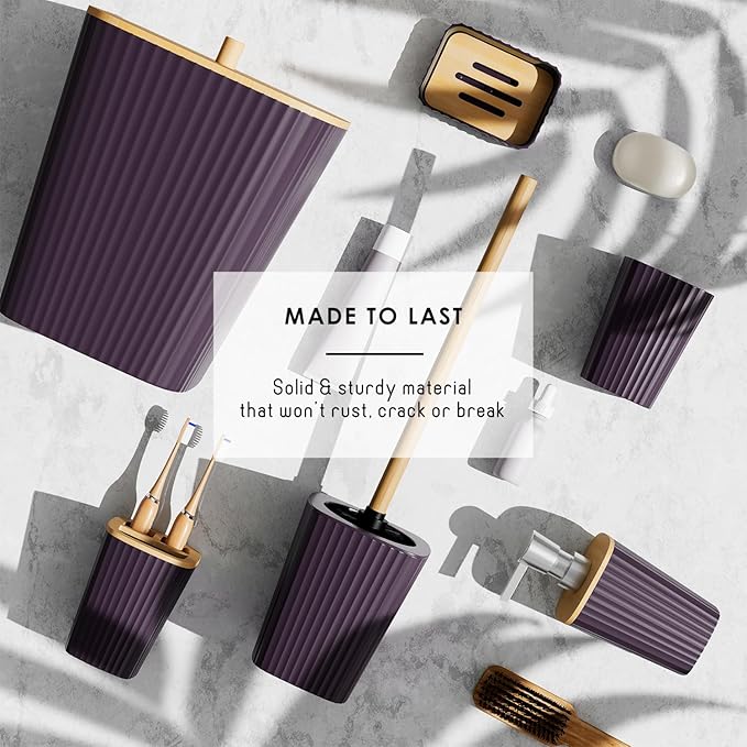 Clara Clark Bathroom Accessories Set - Purple Bathroom Set, 20PC Bathroom Accessory Set, Shower Curtain Set, Toilet Brush, Trash Can & Soap Dispenser