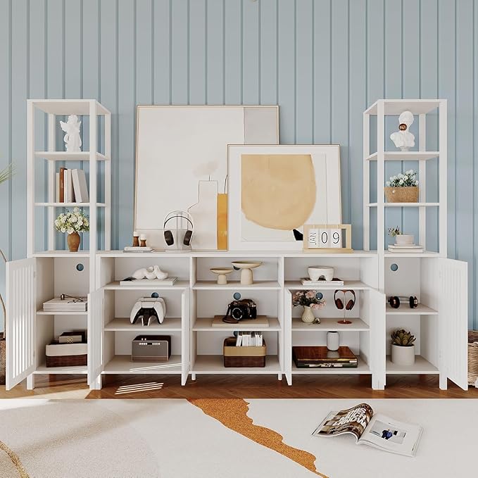 Combination TV Cabinet, for TVs Up to 70", Large TV Stand with Bookshelves, Storage TV Cabinet, Multi-Functional Home Entertainment Center with Adjustable Shelves