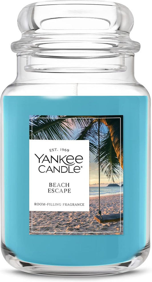 Yankee Candle Large Jar Scented Candle with up to 150 Hour Burn Time, Premium Plant Wax Blend for Consistent Burn, 22 oz Jar Candle with Room Filling Fragrance, Beach Escape