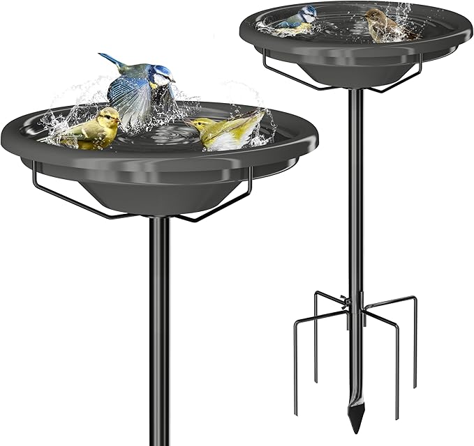 iBorn Bird Bath for Outside,36″ Metal Freestanding Bird Bath,12″ BPA-Free Bowl,Bird Bath with 3 Adjustable Height Pole,Detachable Bird Bath for Outdoors,5-Prongs Base,Gray,1 Pack（Not Include Fountain）